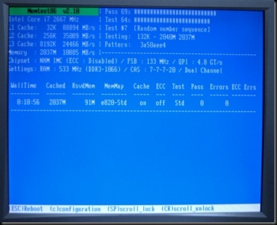 SATsoftware: Memtest86+ 2.10 en Intel Core i7 - SATSoftware